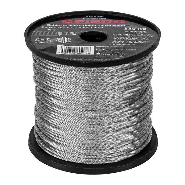 Cable de Acero 7x7 Hilos Fiero 3/32" Carrete 75 Metros
