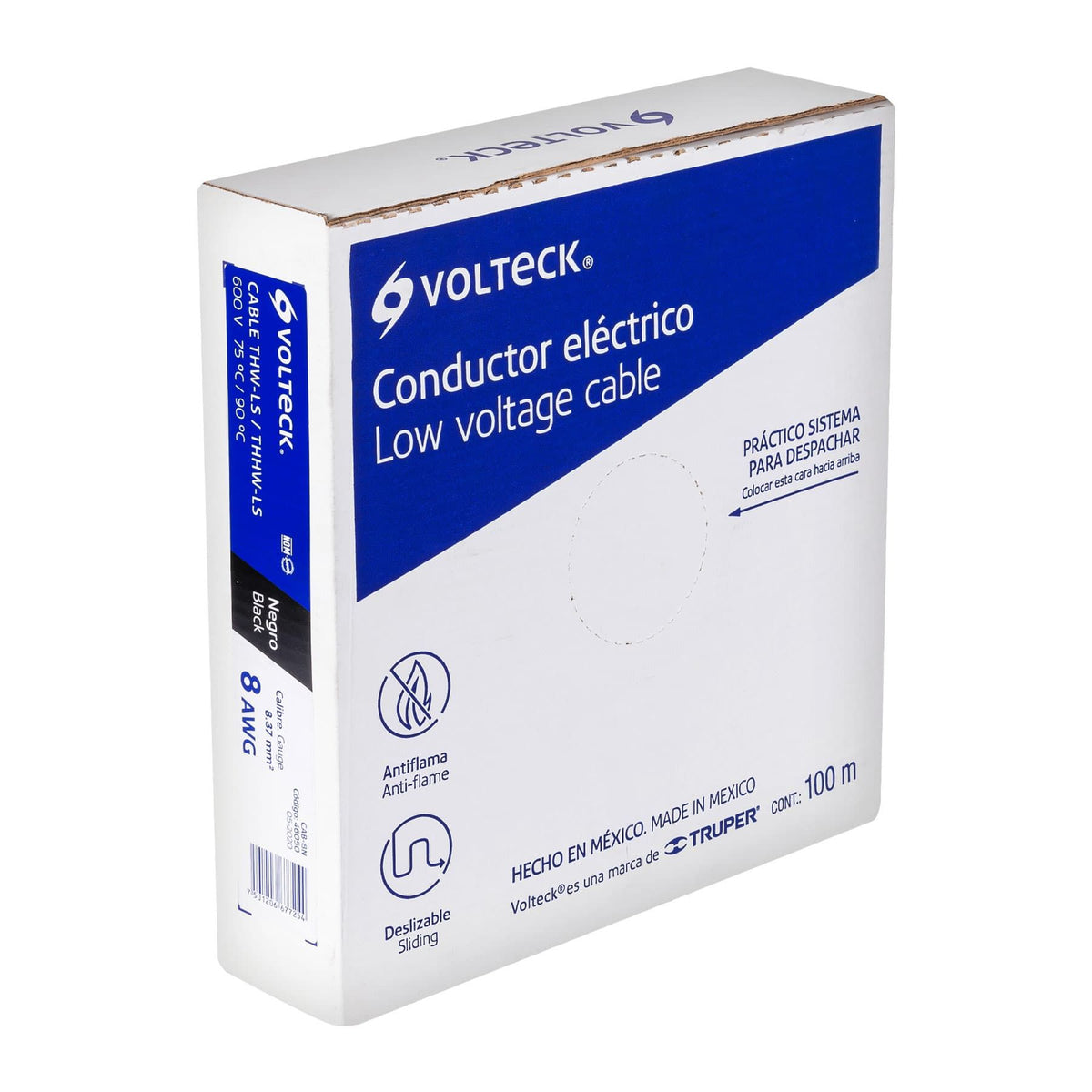 Cable THHW-LS  8 AWG Volteck Negro Rollo 100 Metros
