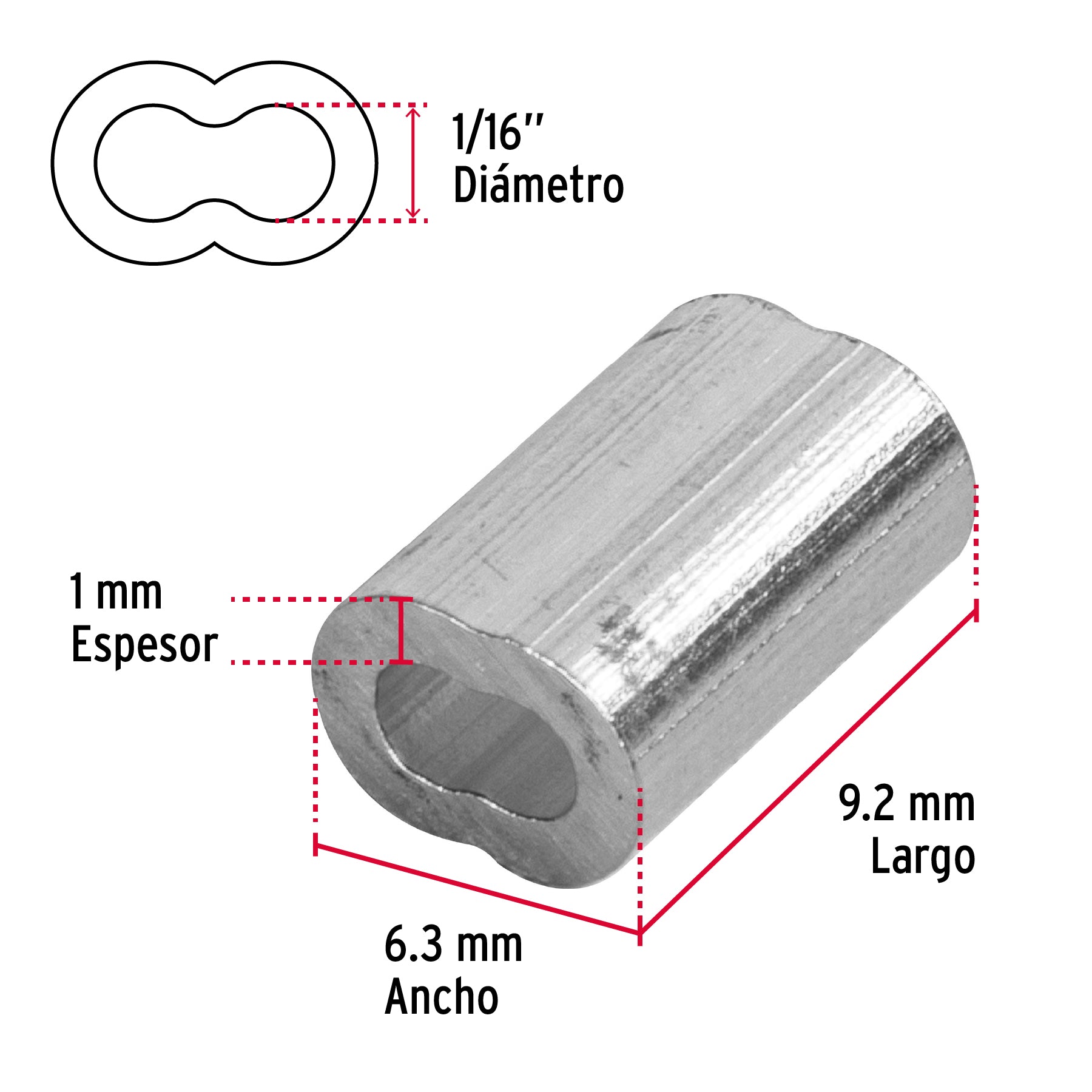 Casquillos Dobles de Aluminio para Cable de Acero Fiero 1/16" (1.5 mm) por Pieza