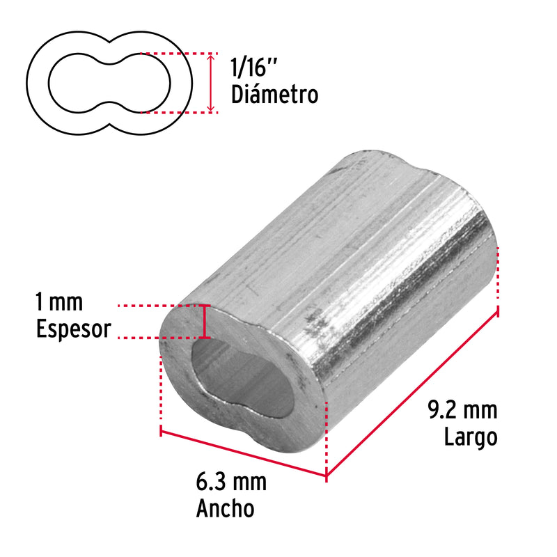 Casquillos dobles de Aluminio para Cable de Acero Fiero 1/16" (1.5 mm)