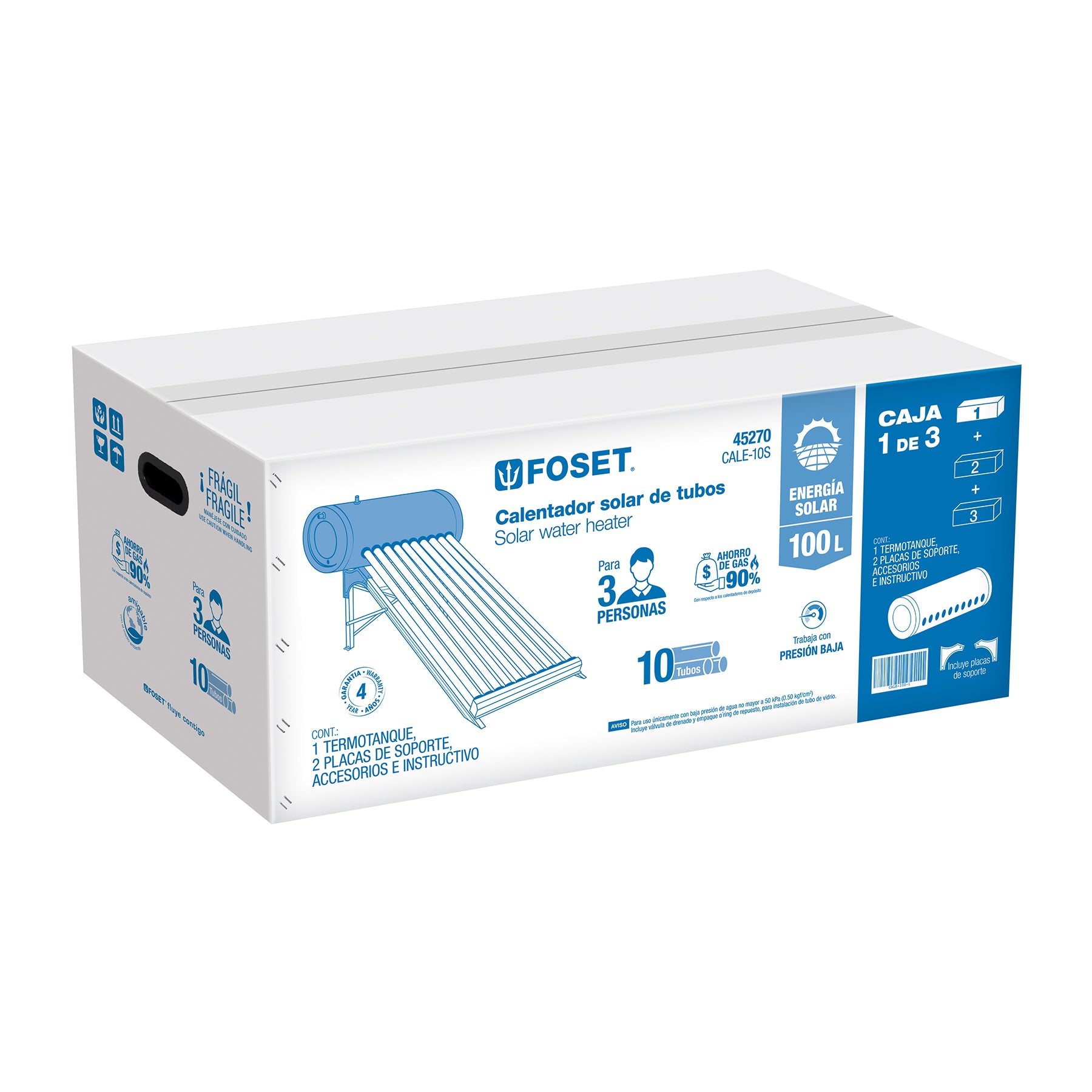 Calentador Solar de Agua de Baja Presion 10 Tubos 130 Litros Foset