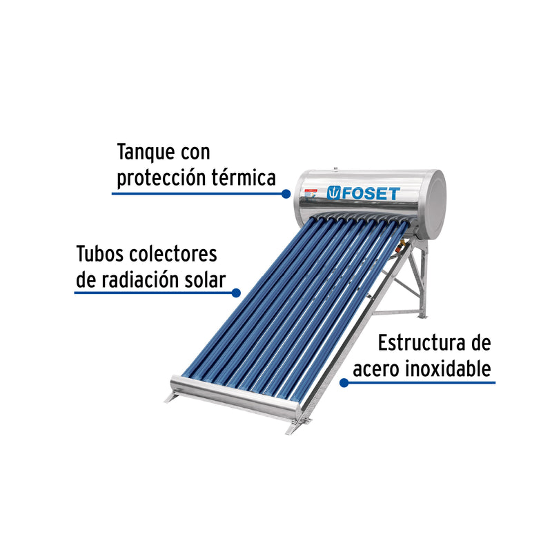 Calentador Solar de Agua de Baja Presion 10 Tubos 130 Litros Foset