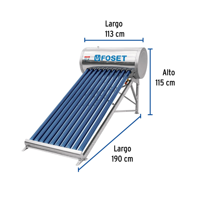 Calentador Solar de Agua de Baja Presion 10 Tubos 130 Litros Foset