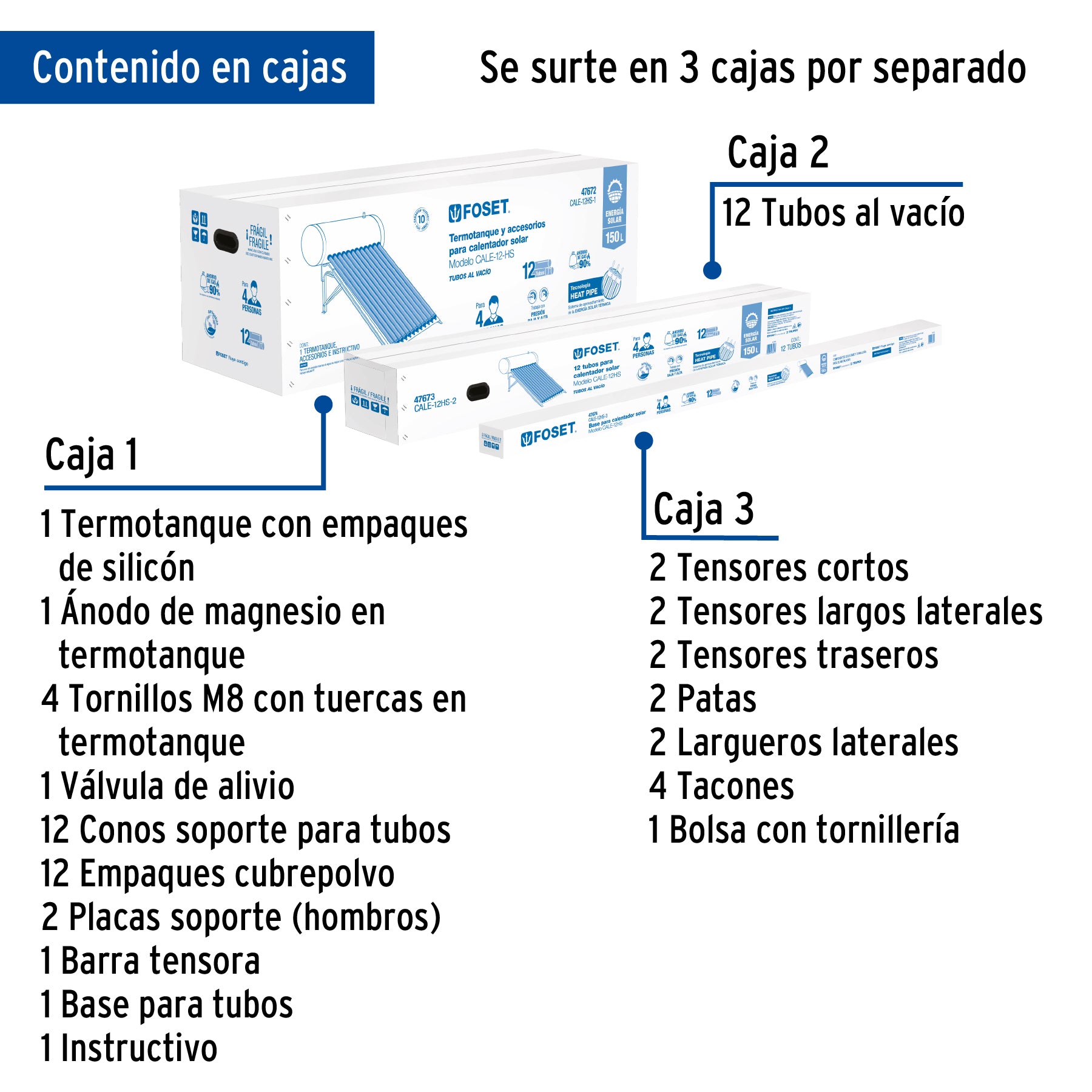 Calentador Solar de Agua de Alta Presion 12 Tubos 150 Litros Foset