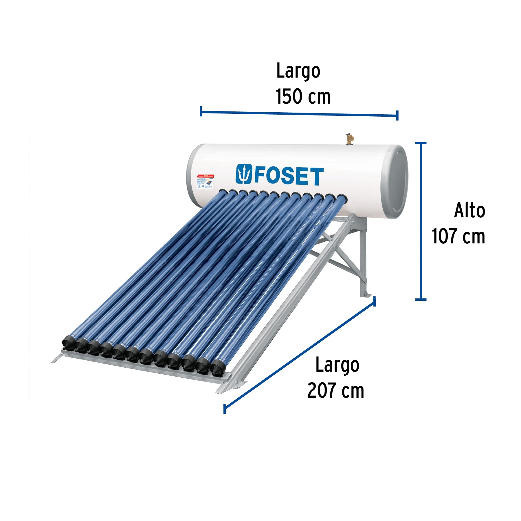 Calentador Solar de Agua de Alta Presion 12 Tubos 150 Litros Foset