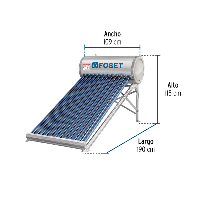 Calentador Solar de Agua de Baja Presion 12 Tubos 150 Litros Foset