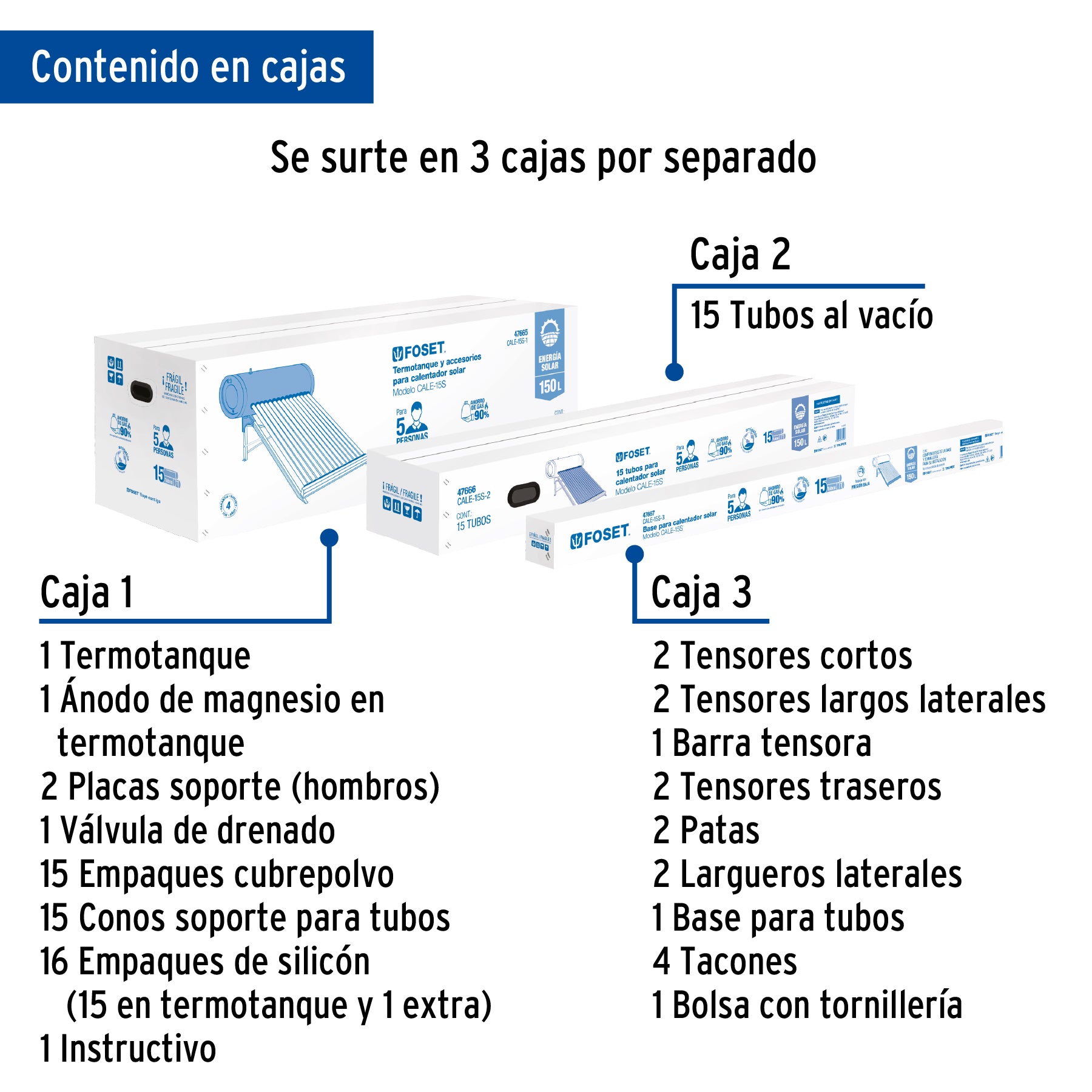 Calentador Solar de Agua de Baja Presion 15 Tubos 195 Litros Foset