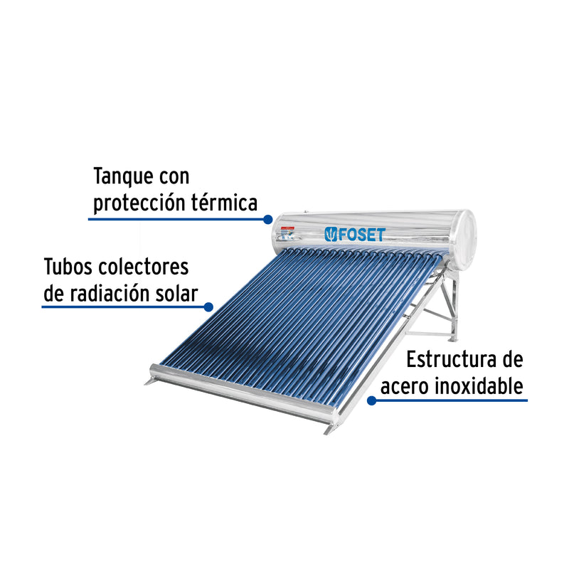 Calentador Solar de Agua de Baja Presion 20 Tubos 240 Litros Foset