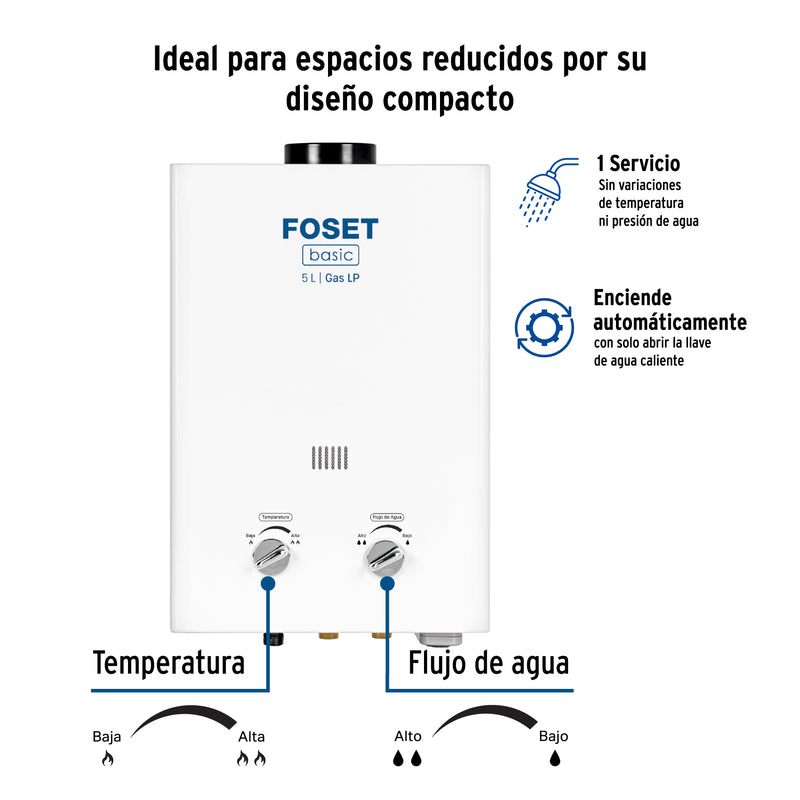Calentador Instantaneo  5 Litros 1 Servicio Foset Basic Gas LP