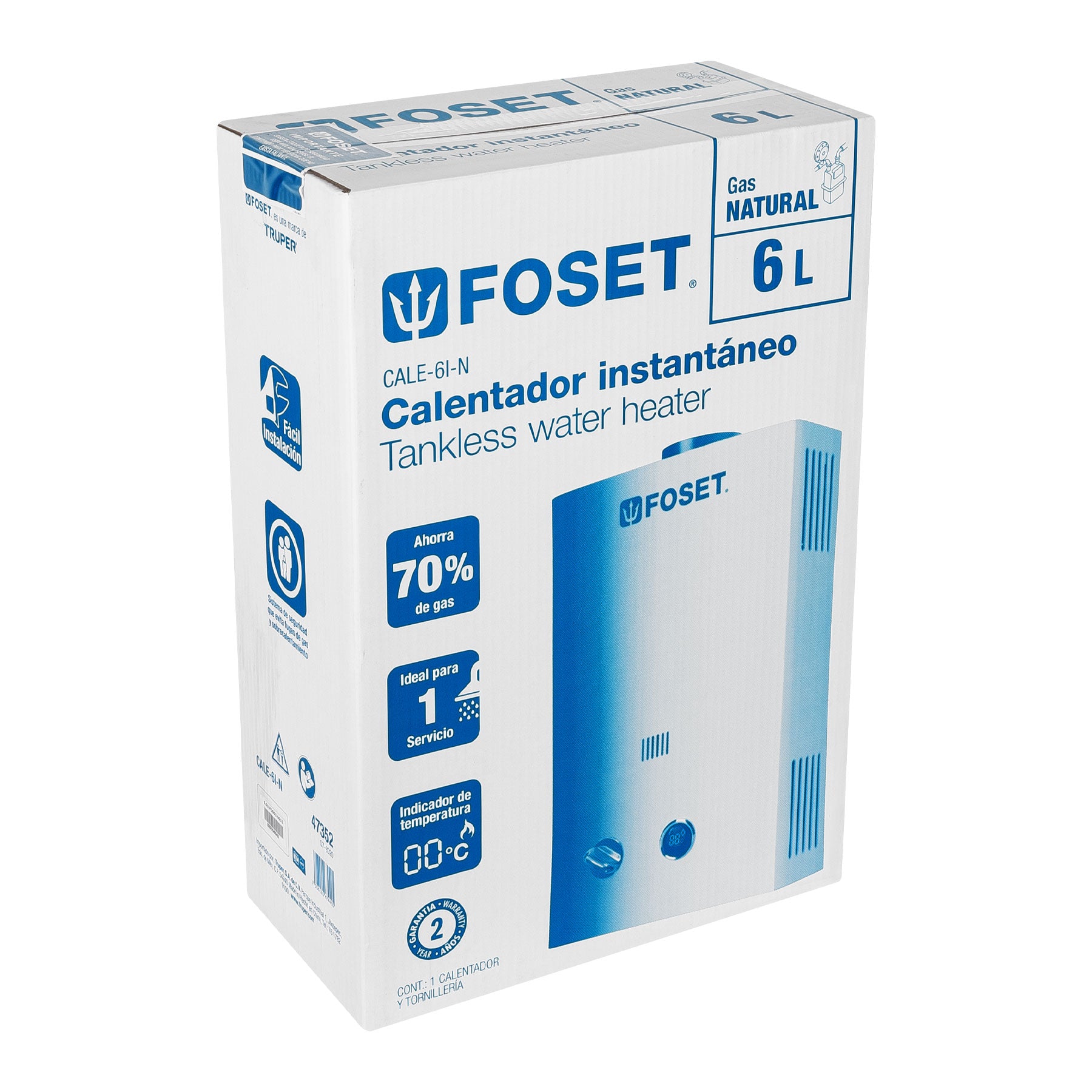 Calentador Instantaneo  6 Litros 1 Servicio Foset Gas Natural