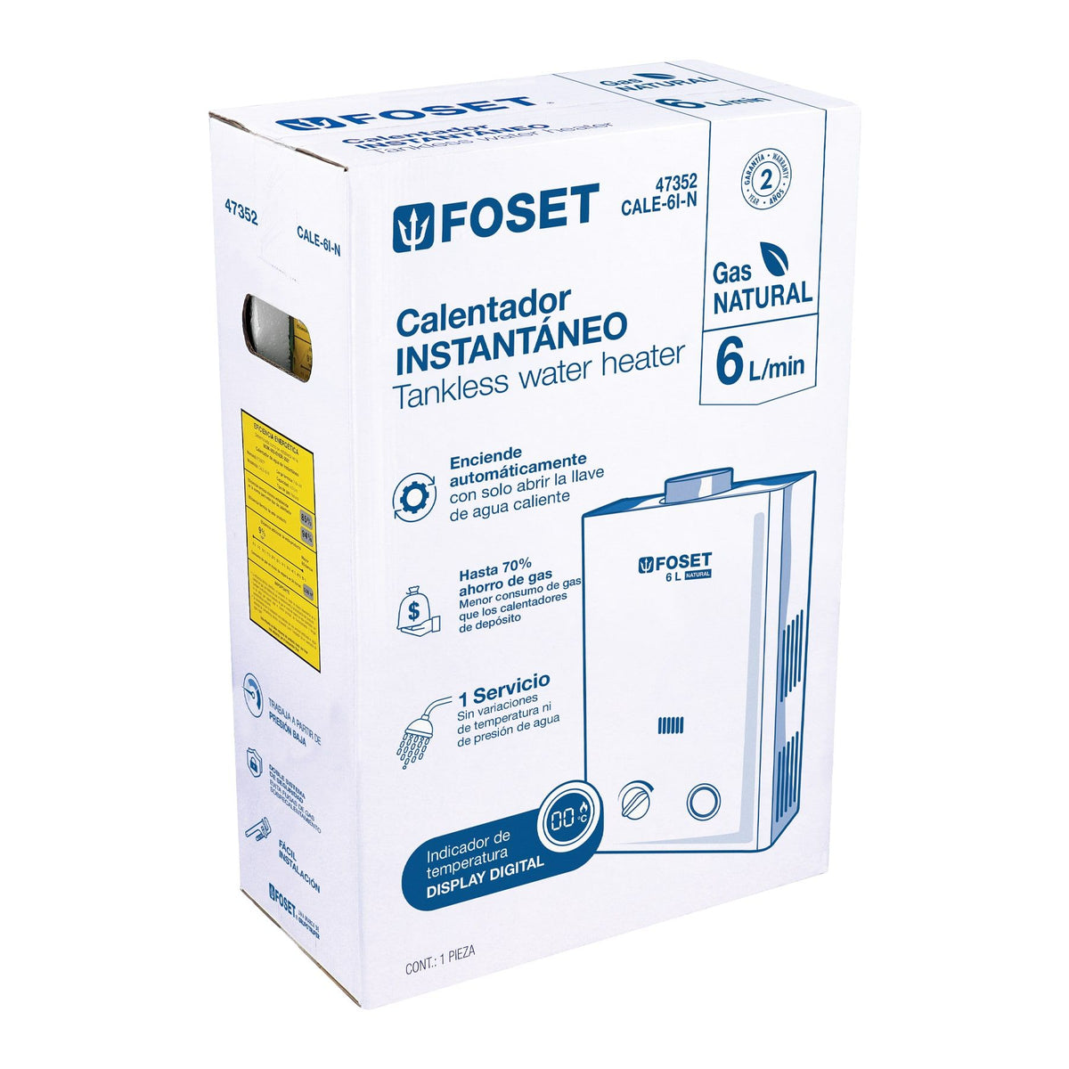 Calentador Instantaneo  6 Litros 1 Servicio FOSET Gas Natural