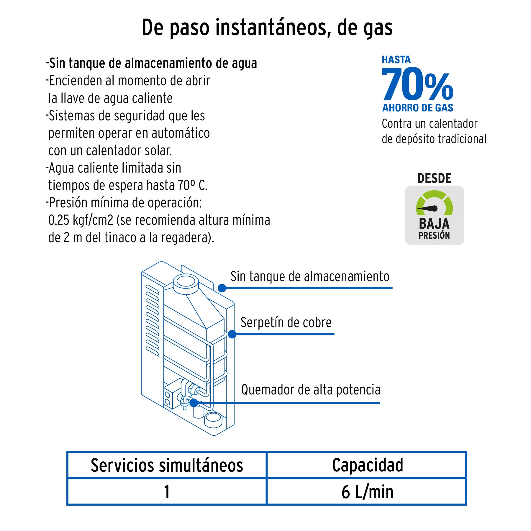Calentador Instantaneo  6 Litros 1 Servicio Foset Gas LP