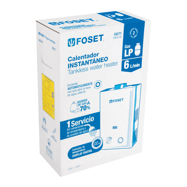Calentador Instantaneo  6 Litros 1 Servicio Foset Gas LP