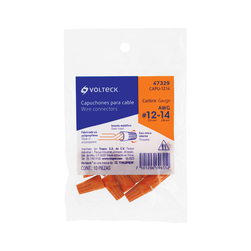 Capuchones para Cable Calibre 12 a 14 AWG Naranja Bolsa con 10 Piezas Volteck