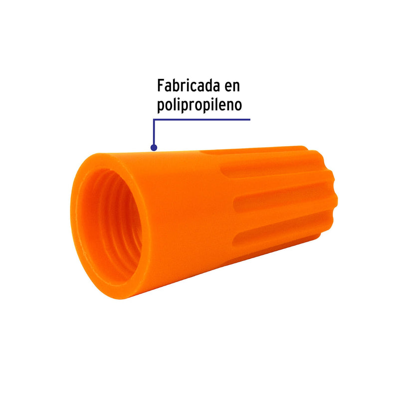 Capuchones para Cable Calibre 12 a 14 AWG Naranja Bolsa con 10 Piezas Volteck