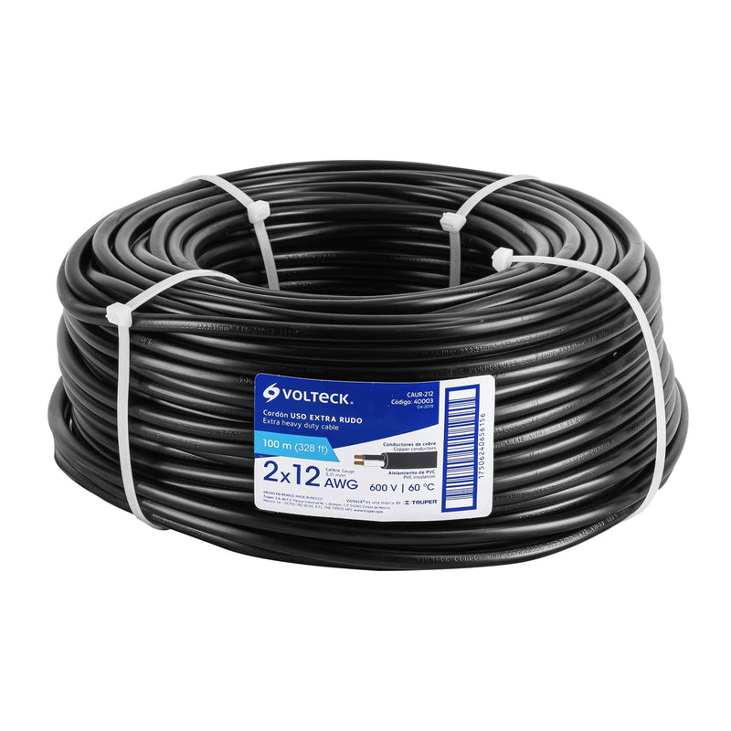 Cable Uso Extra Rudo 2 X 12 AWG Volteck Rollo 100 Metros