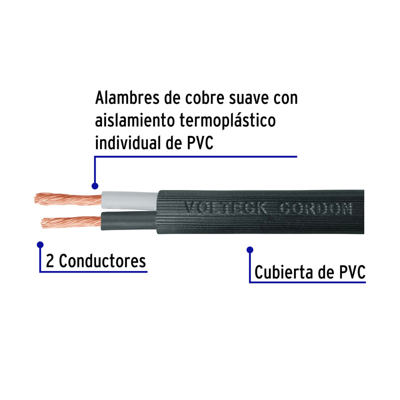 Cable Uso Extra Rudo 2 X 12 AWG Volteck Rollo 100 Metros