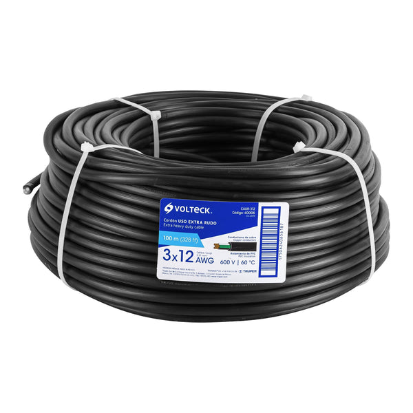 Cable Uso Extra Rudo 3 X 12 AWG Volteck Rollo 100 Metros