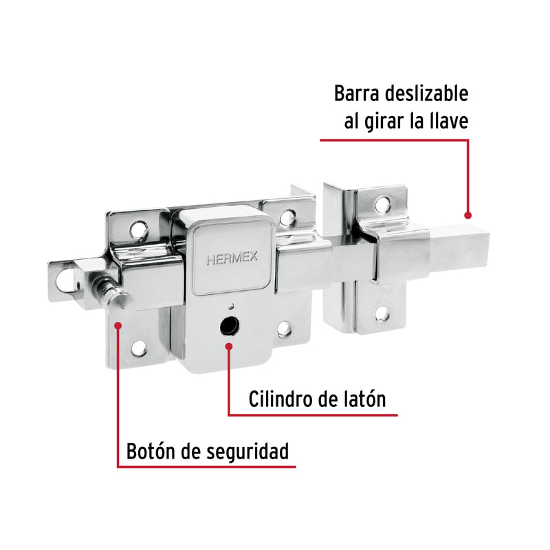 Cerradura de Barra Fija Llave Tetra Hermex Derecha