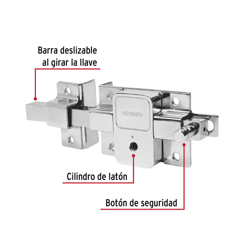 Cerradura de Barra Fija Llave Tetra Hermex Izquierda