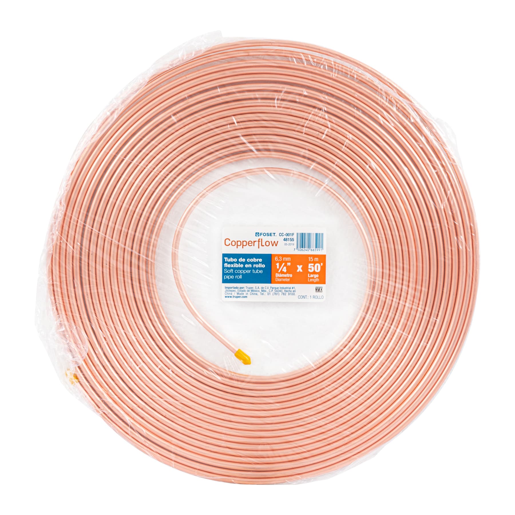 Tubo de Cobre Flexible 1/4" x 1.00 mt Copperflow