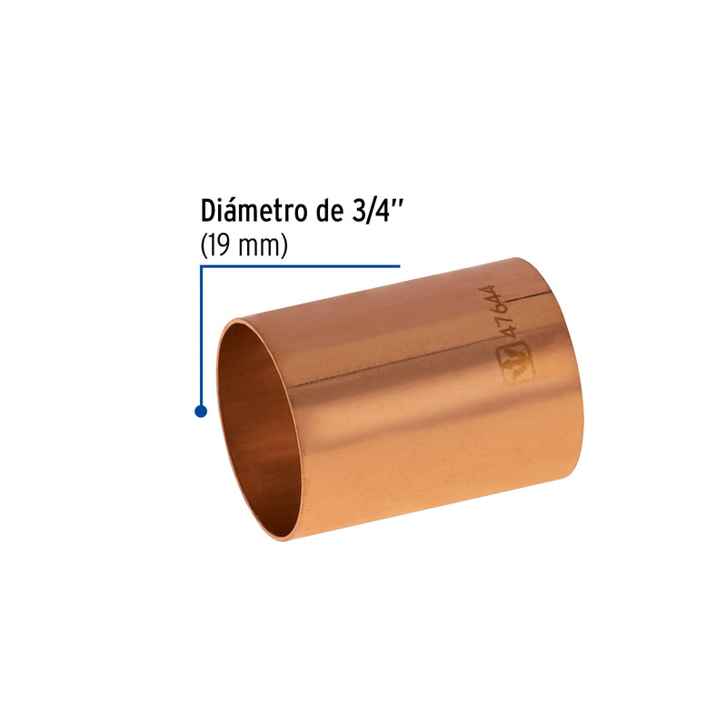 Cople Cobre sin Ranura  3/4" (19 mm) Basic Copperflow