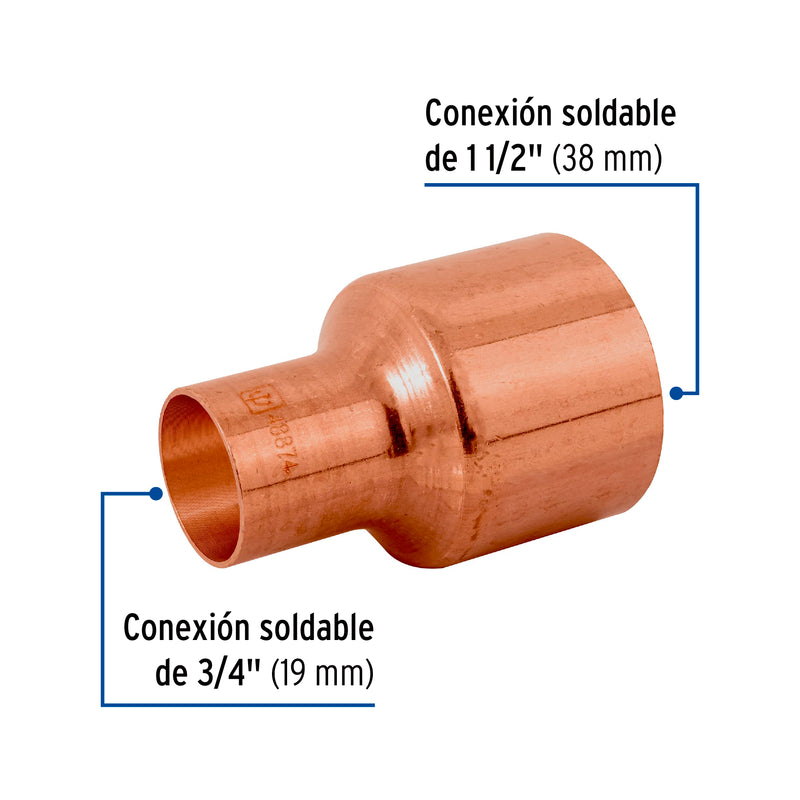 Reduccion Bushing de Cobre 1"1/2 (38 mm) X 3/4" (19 mm)