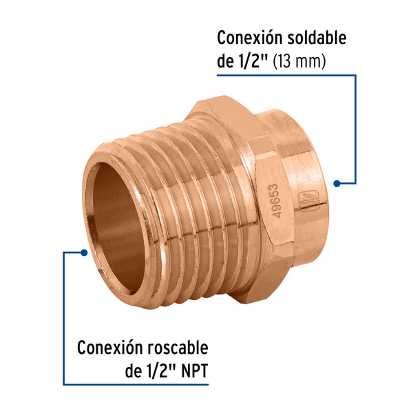 Conector Cobre Exterior 1/2" (13 mm) Foset