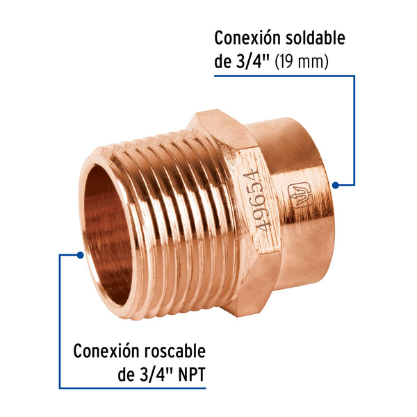 Conector Cobre Exterior 3/4" (19 mm) Foset