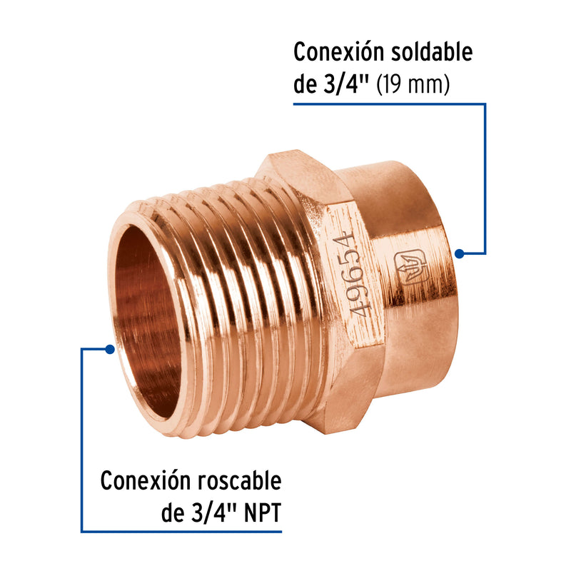 Conector Cobre Exterior 3/4" (19 mm) Foset