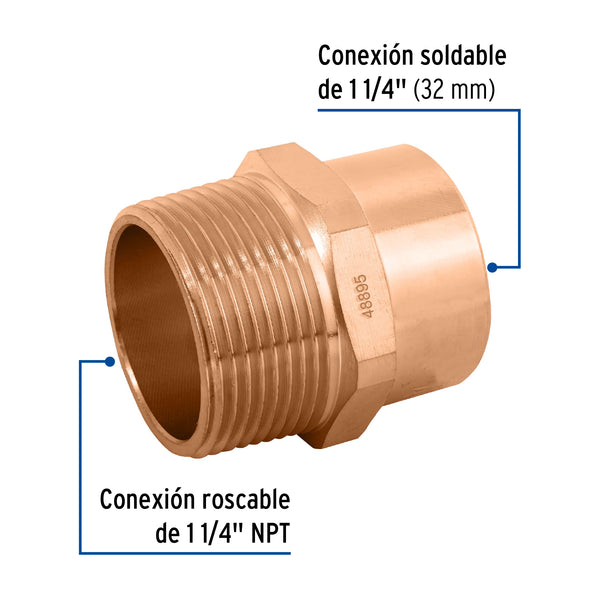 Conector Cobre Exterior 1"1/4 (32 mm) Copperflow