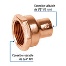 Conector Cobre Reducido Interior 1/2" Soldable X 3/4" Roscable Foset