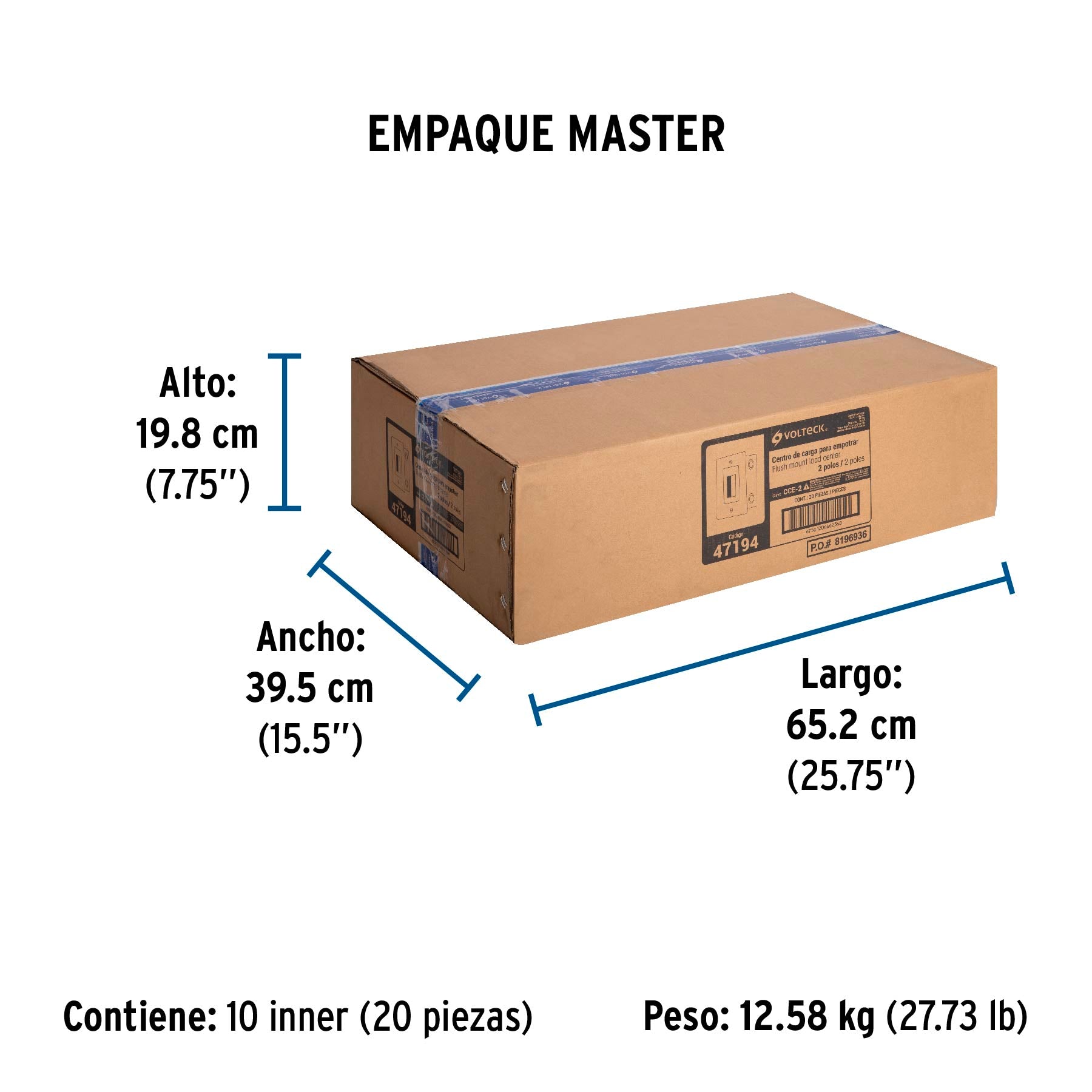 Centro de Carga Volteck 2 Polos de Empotrar