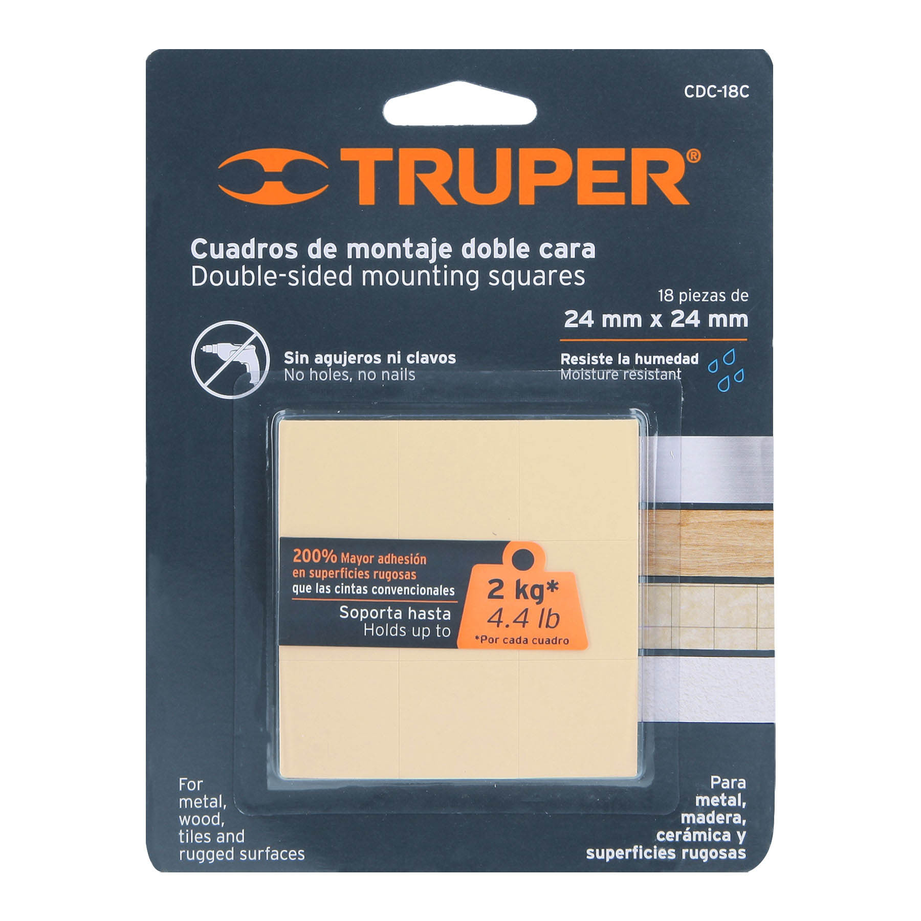 Cuadros de Montaje 24 mm x 24 mm Doble Cara 18 Piezas Truper
