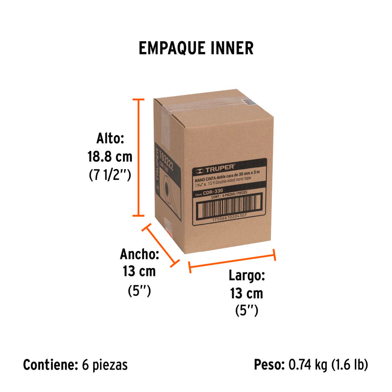 Cinta Reutilizable 30 mm x 3 mts Doble Cara Transparente Truper