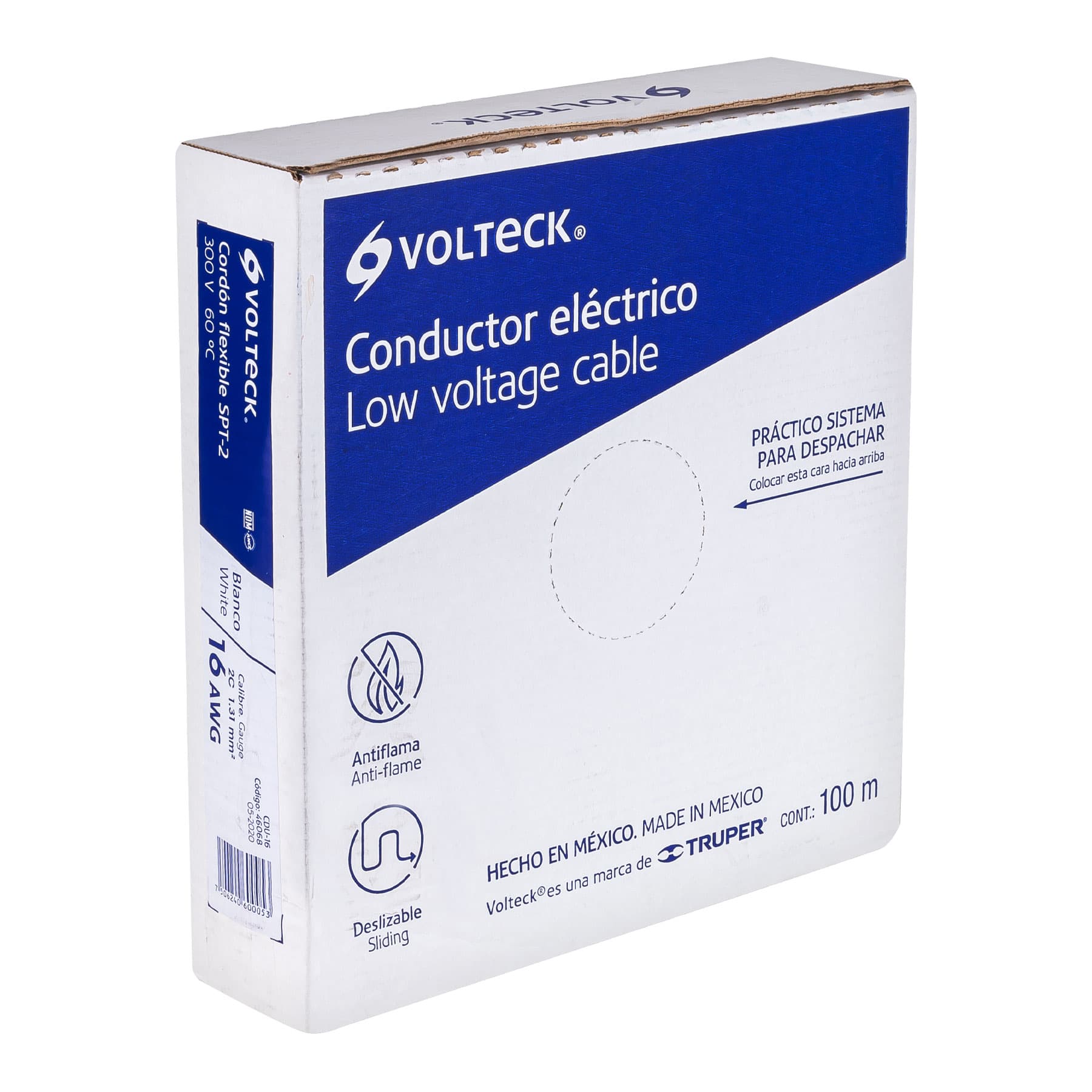 Cable Duplex Flexible 16 AWG Blanco Volteck Rollo de 100 Metros