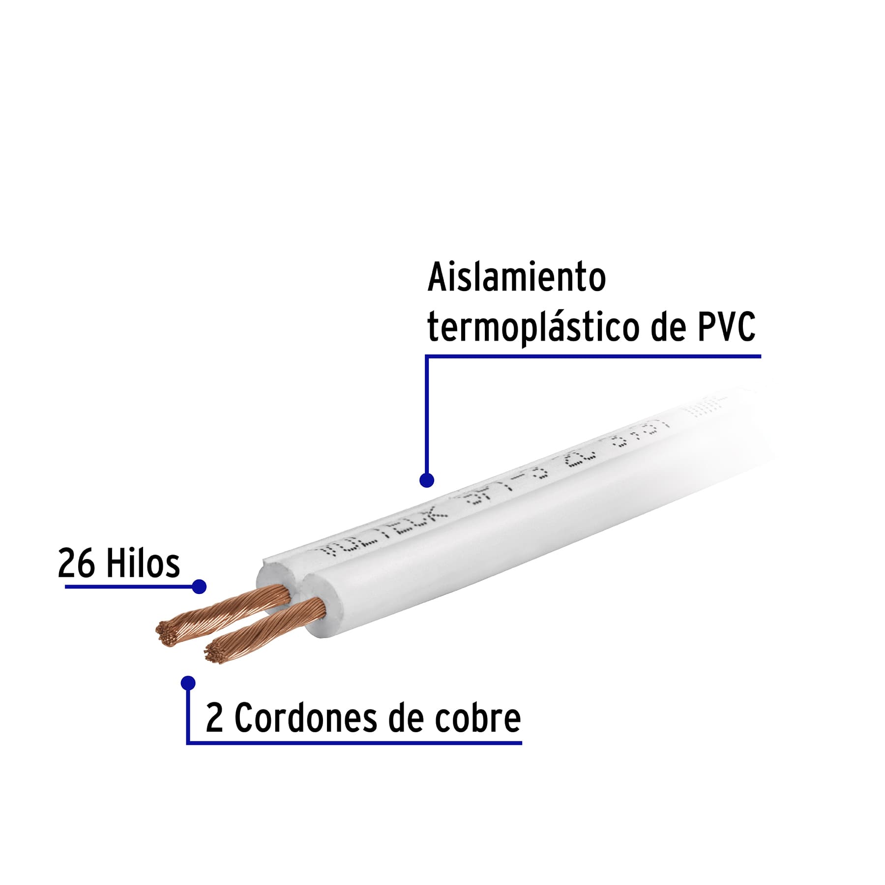 Cable Duplex Flexible 16 AWG Blanco Volteck Rollo de 100 Metros