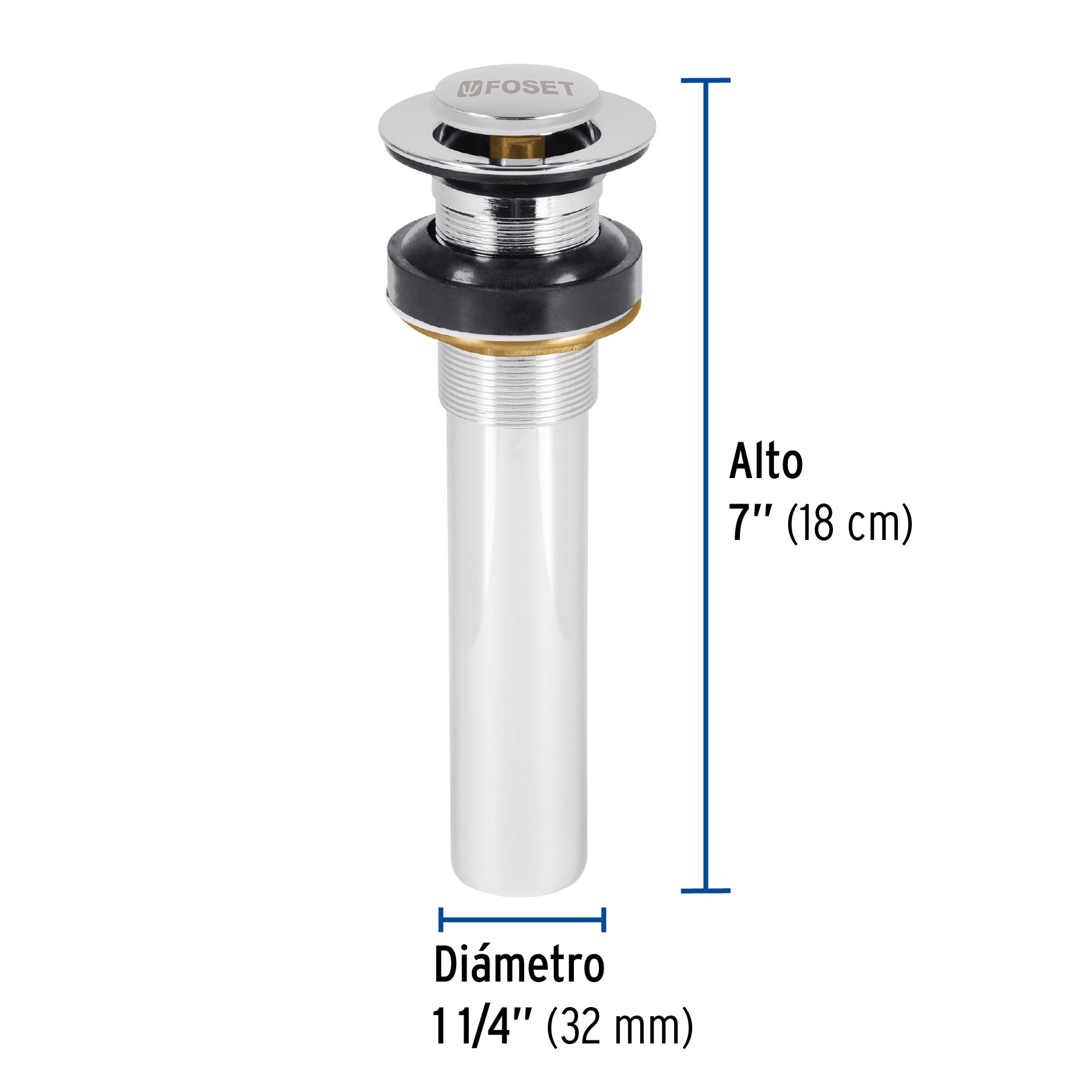Contra para Lavabo Sistema Push Acabado Cromo Sin Rebosadero Foset