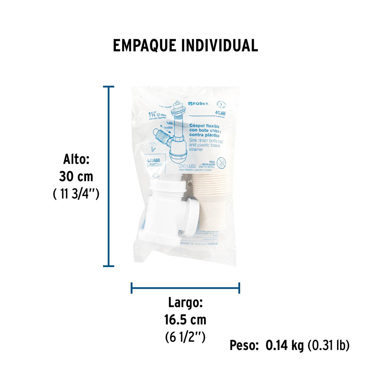 Cespol para Lavabo Flexible de Bote de Polipropileno 1"1/4 Foset