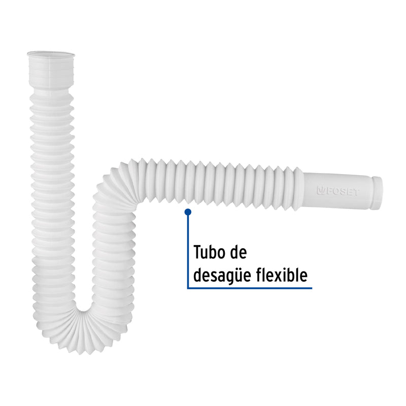 Cespol Flexible Tipo "P" para Lavabo o Fregadero Extra Largo Blanco Foset