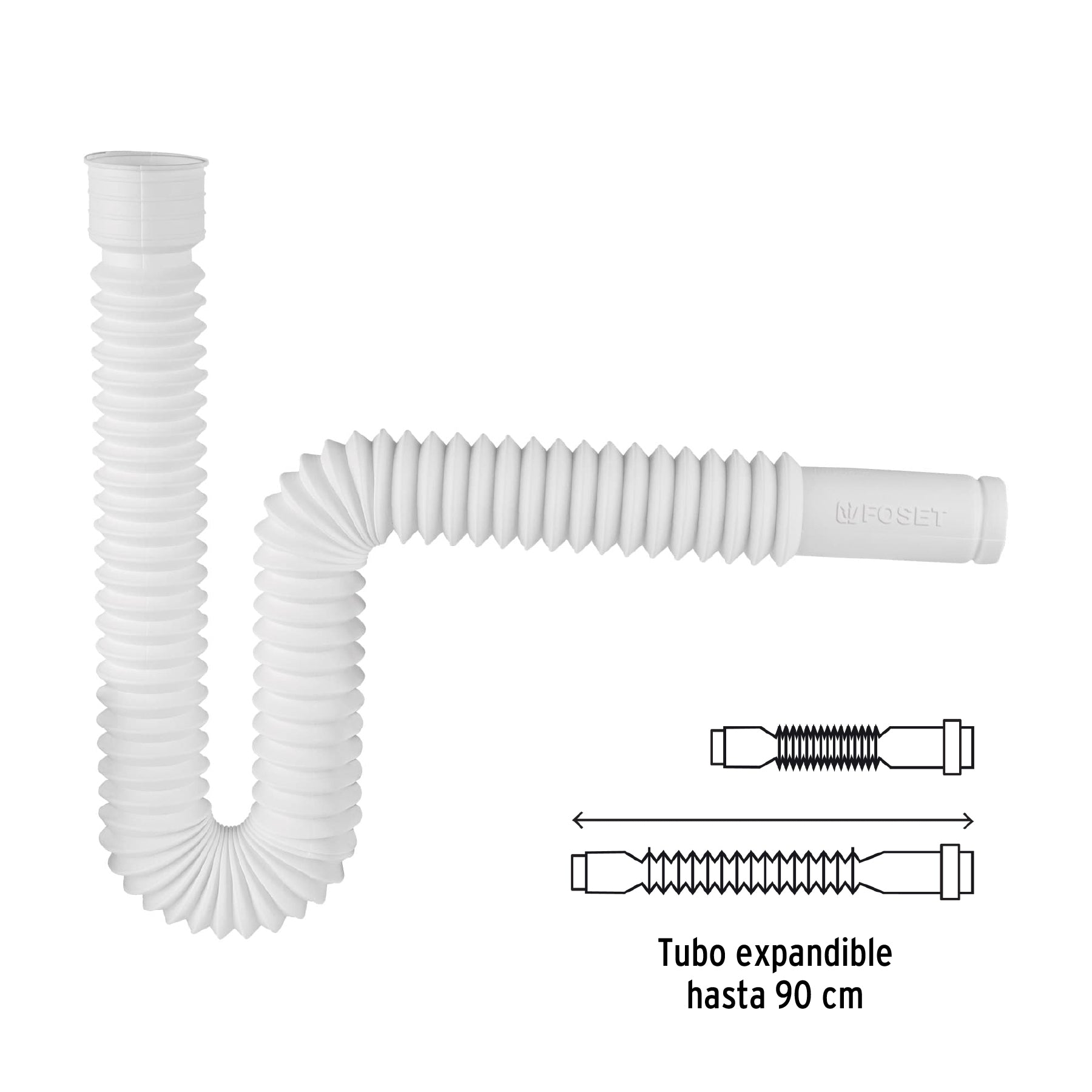 Cespol Flexible Tipo "P" para Lavabo o Fregadero Extra Largo Blanco Foset