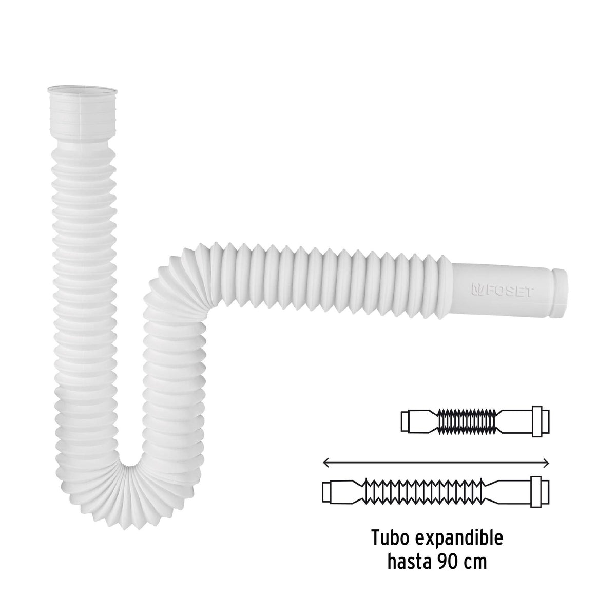 Cespol Flexible Tipo "P" para Lavabo o Fregadero Extra Largo Blanco Foset