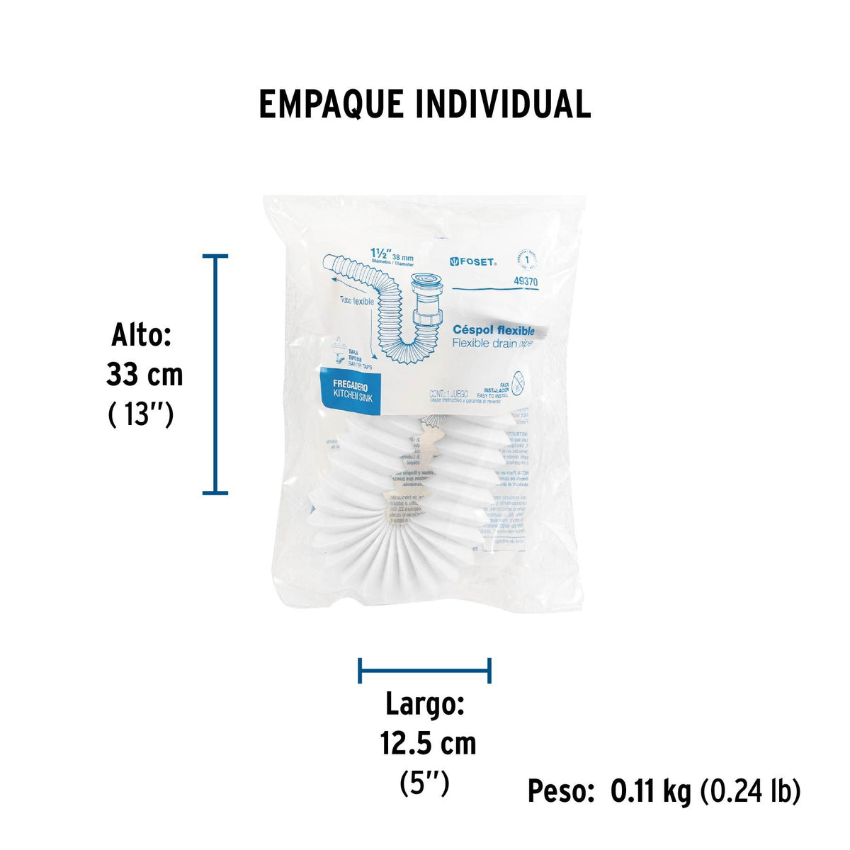 Cespol Flexible Tipo "P" para Fregadero de Polipropileno Foset