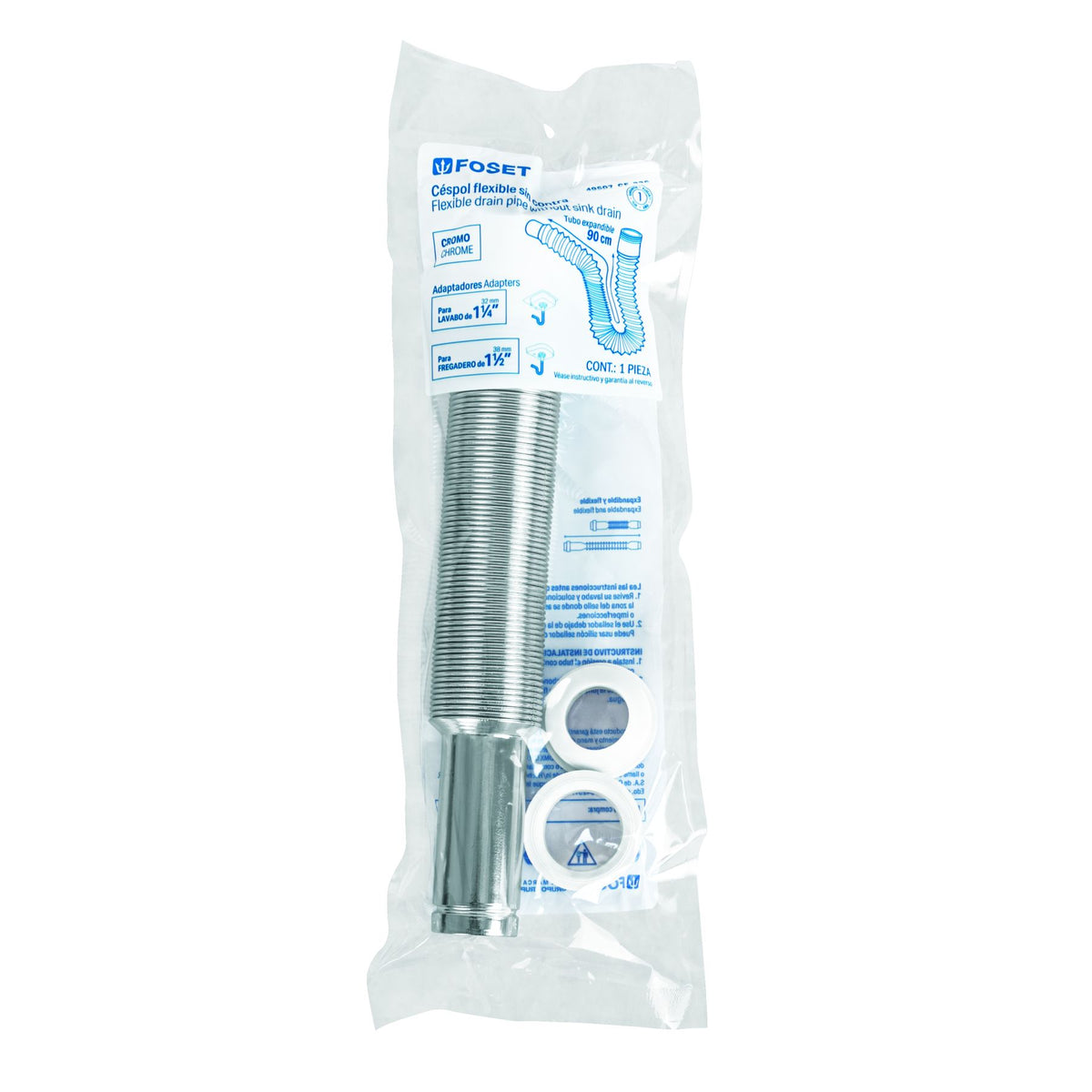 Cespol Flexible Tipo "P" para Lavabo o Fregadero Extra Largo Cromo Foset