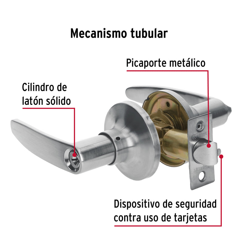 Cerradura Manija Cilindro de Laton Hermex para Recamara Cromo Mate