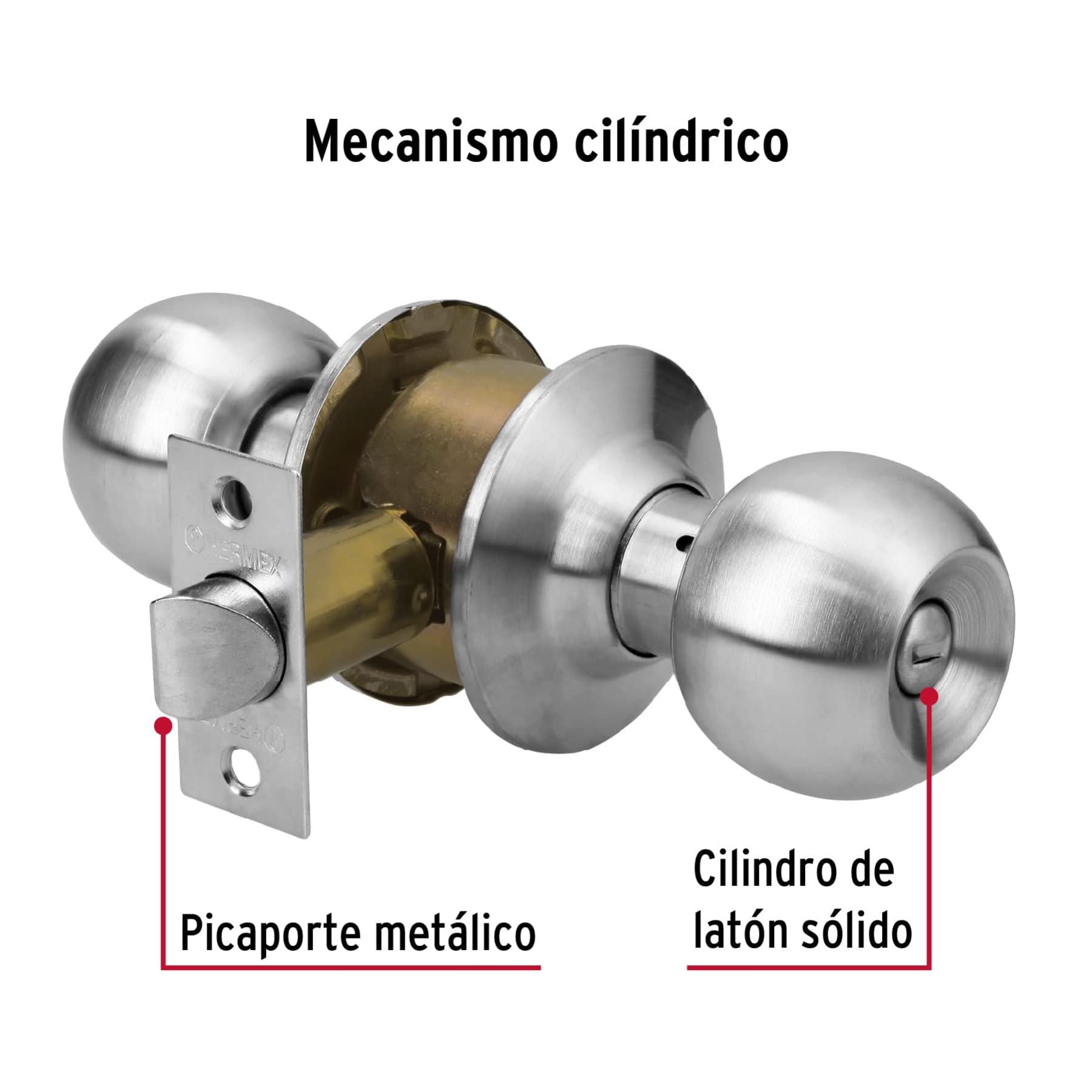 Cerradura Tipo Esfera Cilindrico HERMEX Cromo Baño