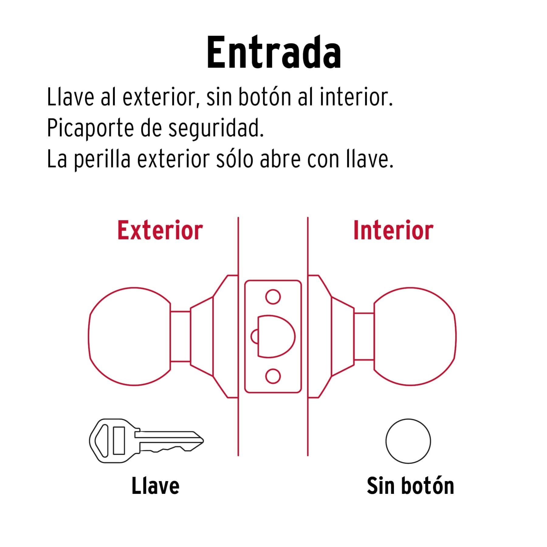 Cerradura Tipo Esfera Cilindrico HERMEX Cromo Entrada