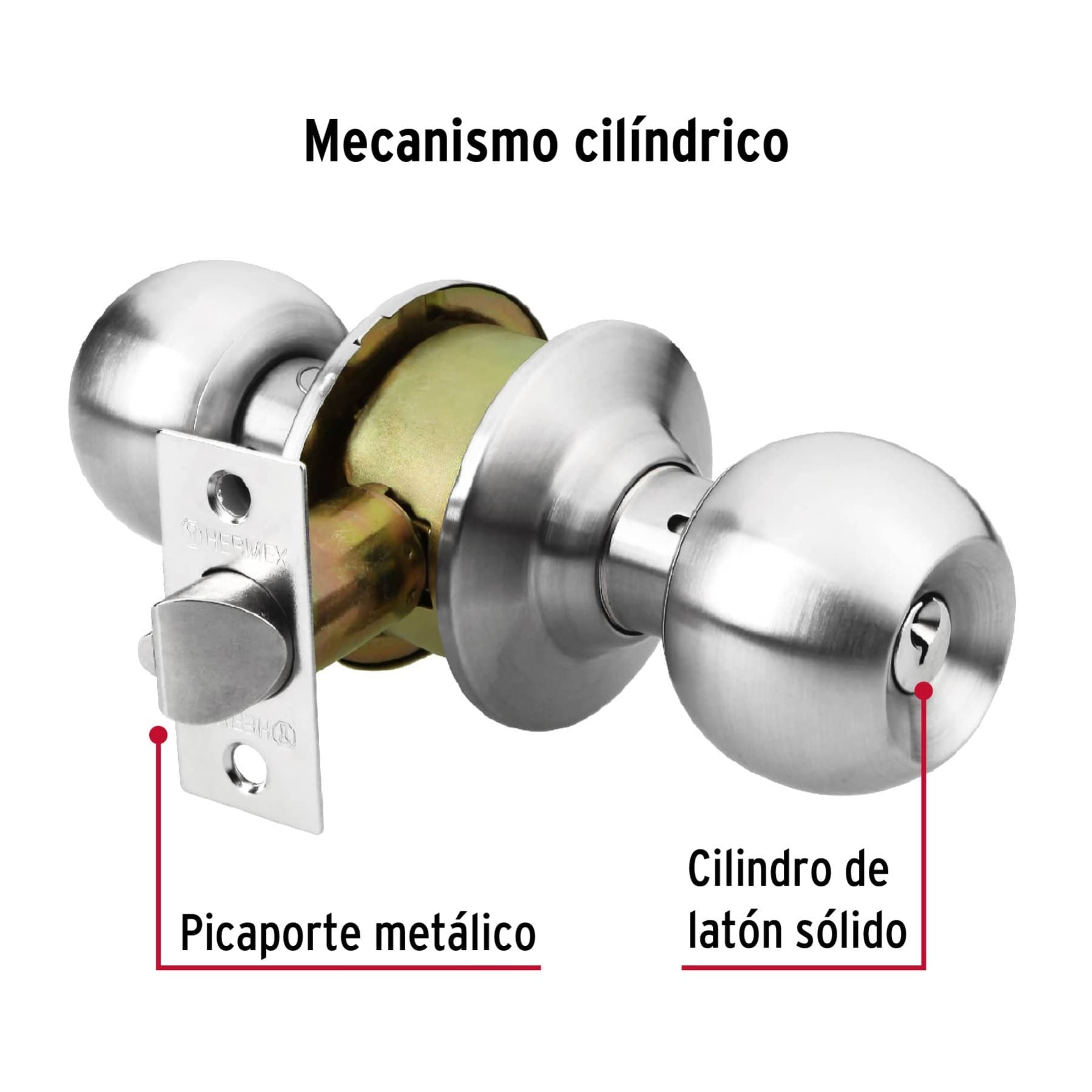 Cerradura Tipo Esfera Cilindrico HERMEX Cromo Recamara