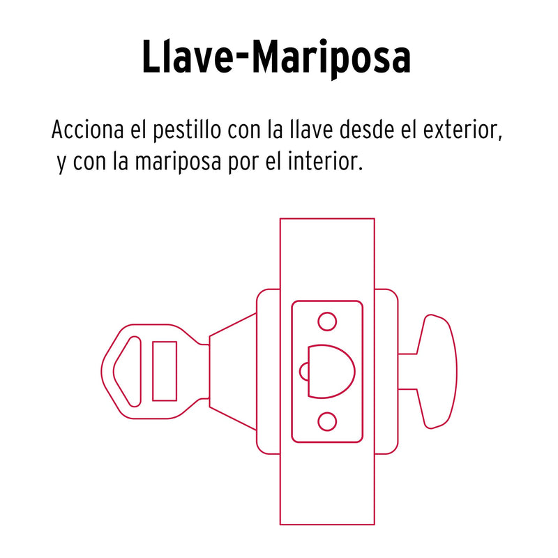 Cerrojo Llave - Mariposa Hermex Basic Llave Tradicional Laton Brillante