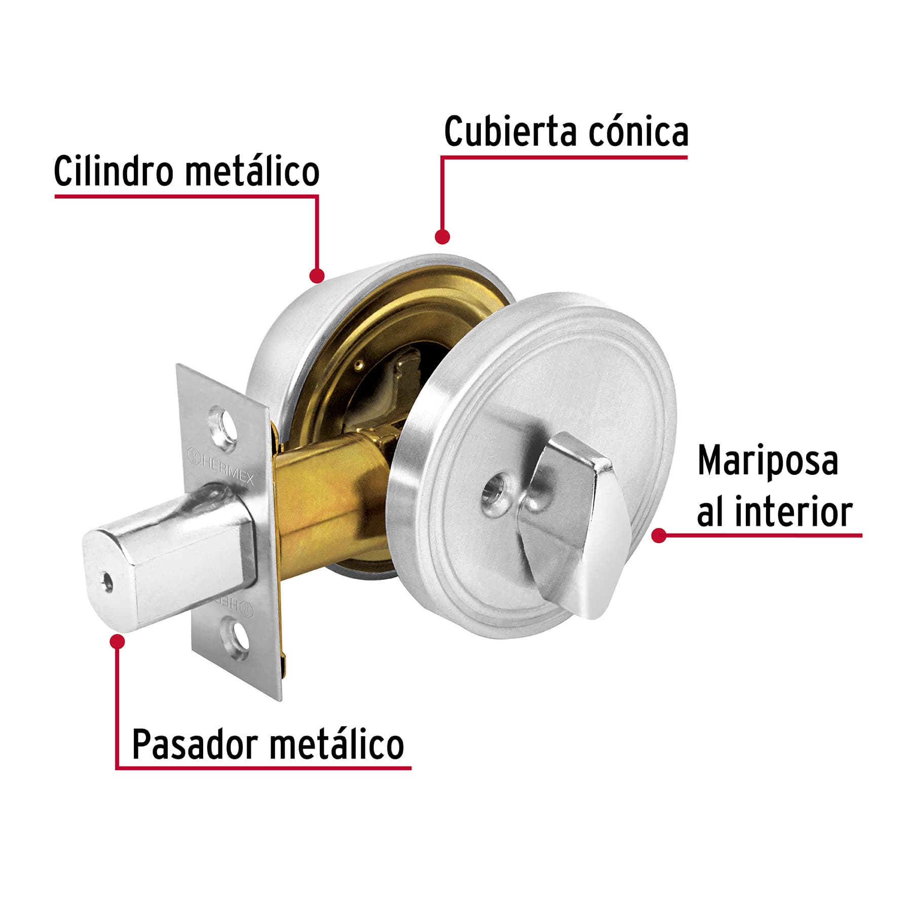 Cerrojo Llave - Mariposa Hermex Basic Llave Tradicional Cromo Mate